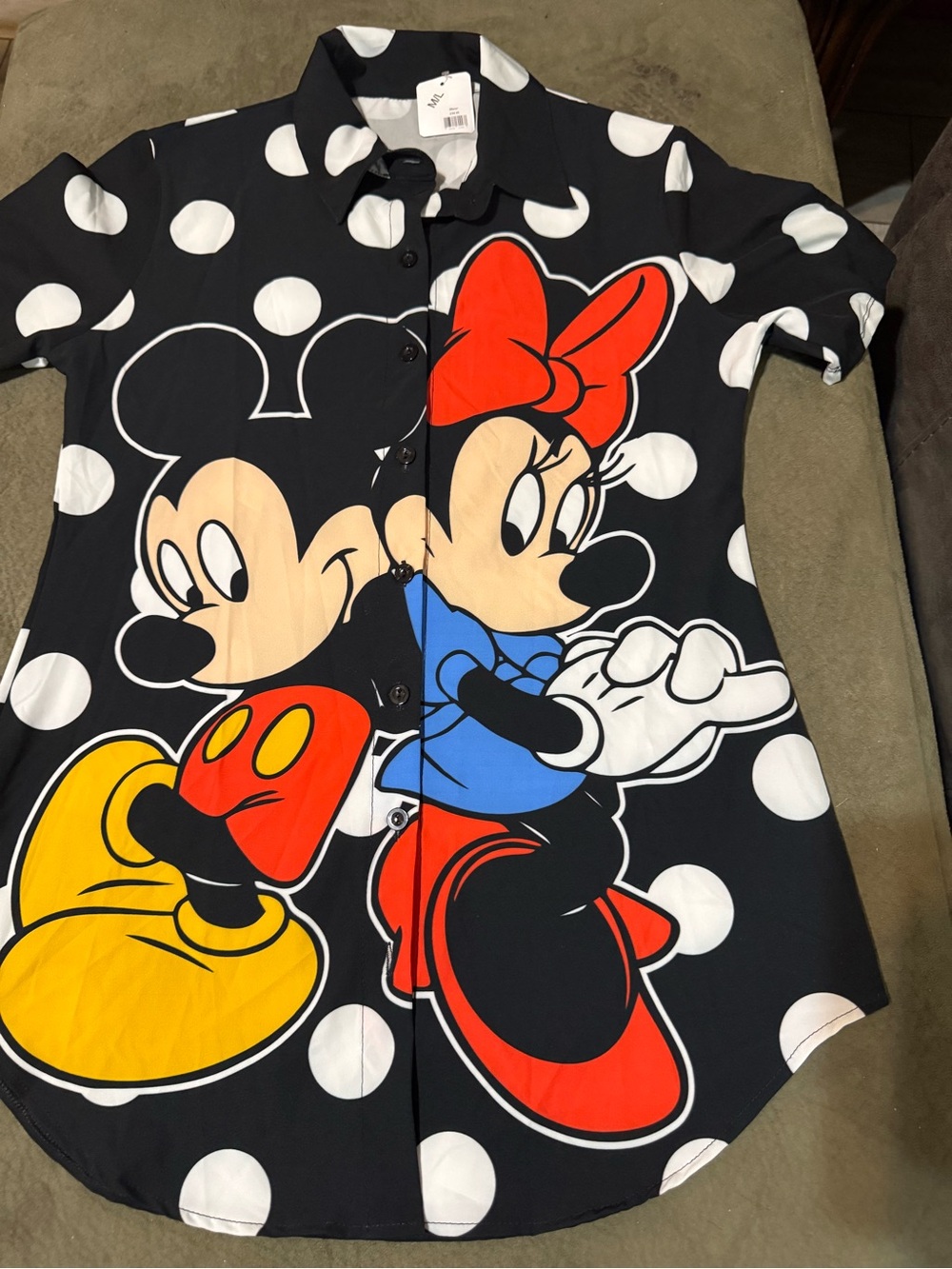 Disney Mickey & Minnie Polka Dot Button-Up Shirt